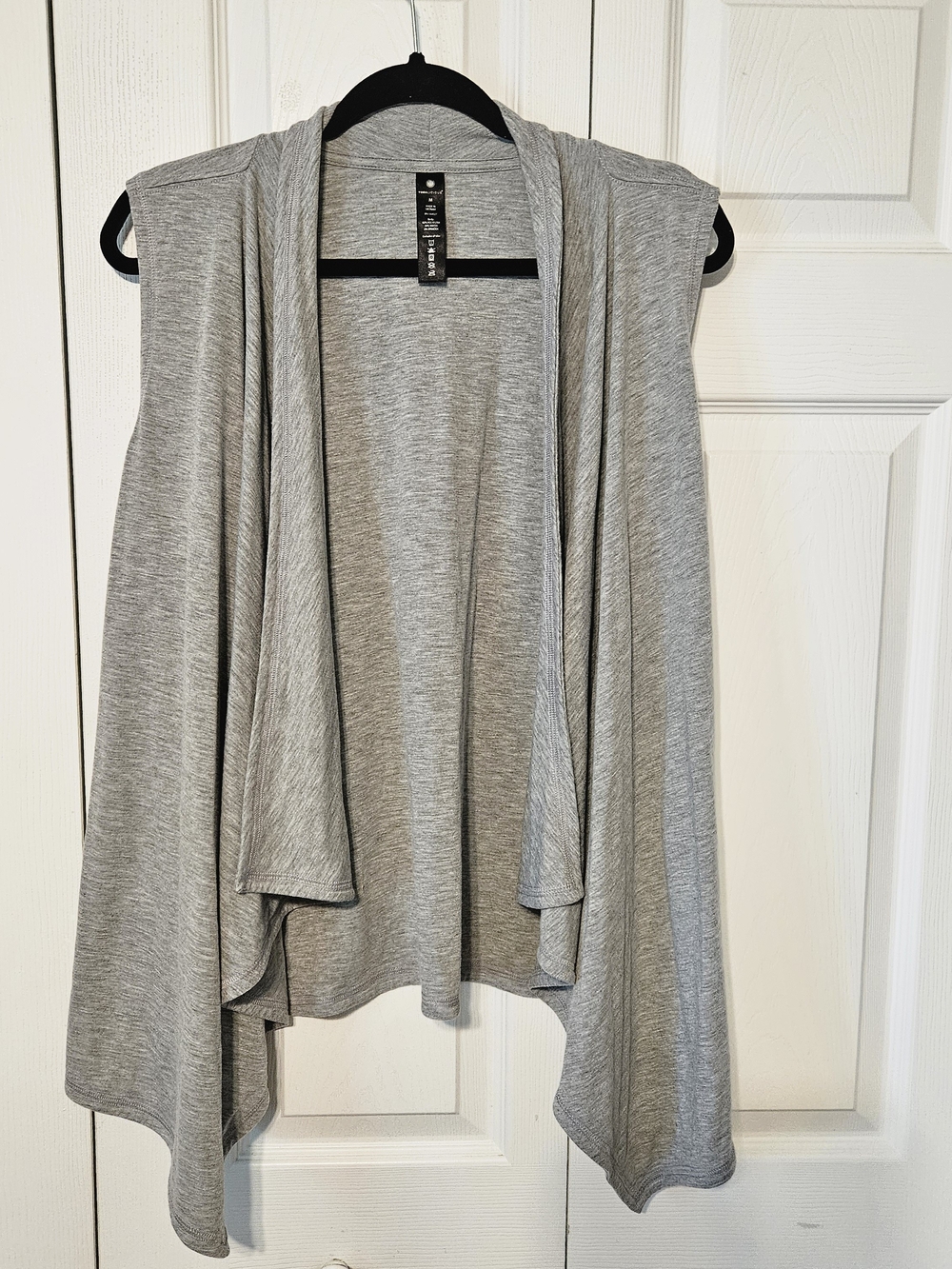 Yogalicious Light Gray Draped Open-Front Waterfall Vest